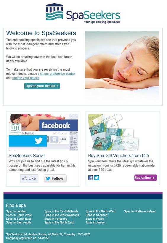 spa email example to welcome new clients