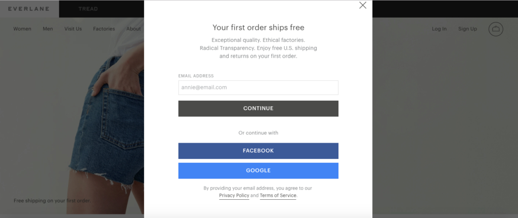 Everlane popup opt-in example