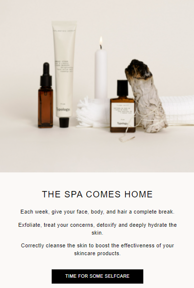 spa email marketing example to promote new products