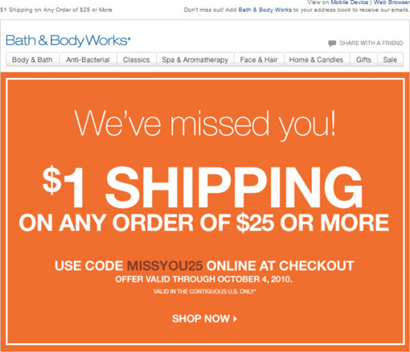 Bath & Body Works winback email