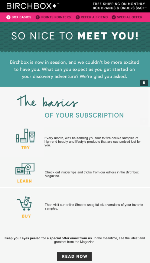 Birchbox welcome email marketing strategy