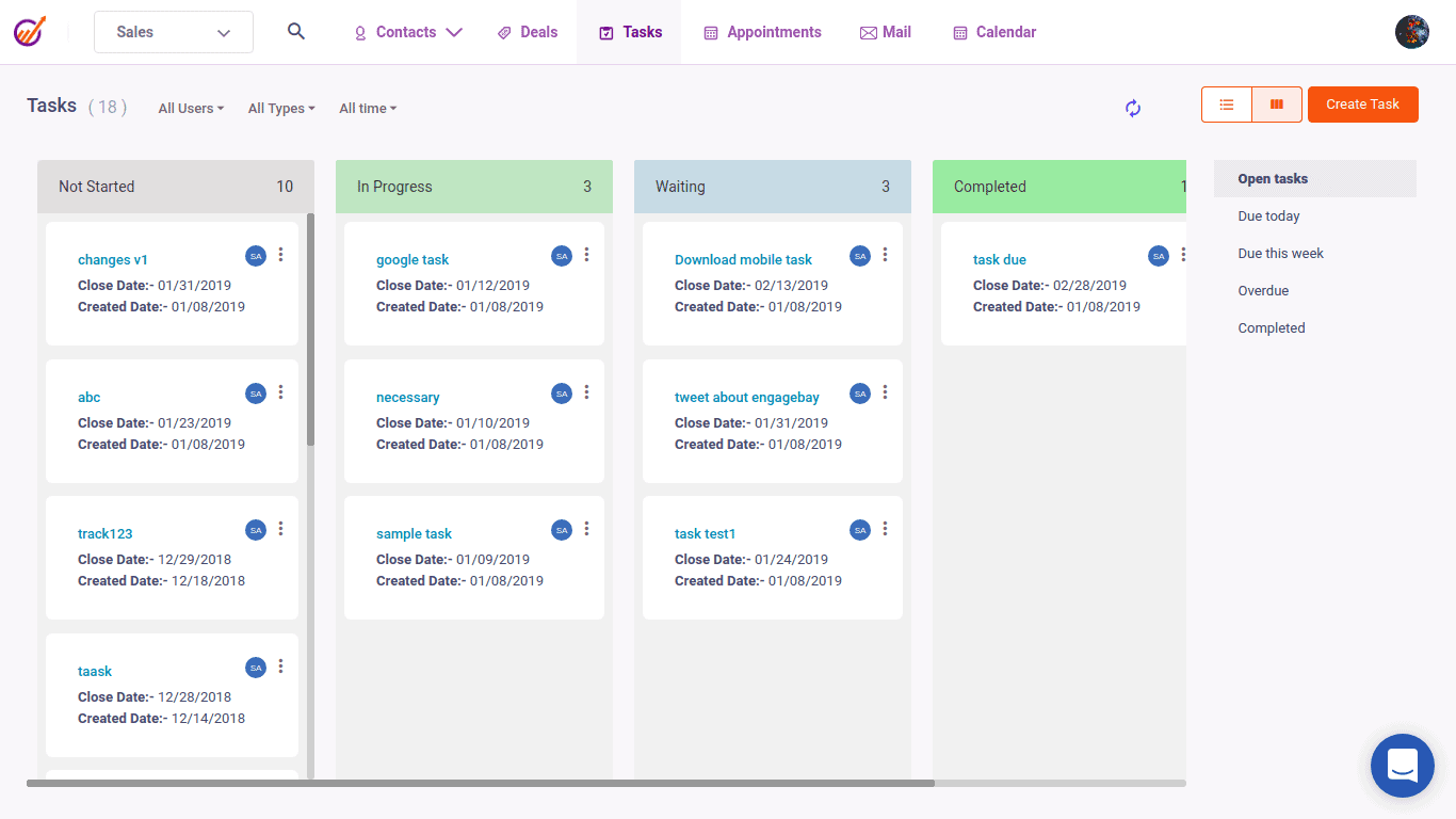 engagebay project management tool