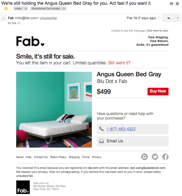 Fab abandoned cart email marketing strategy