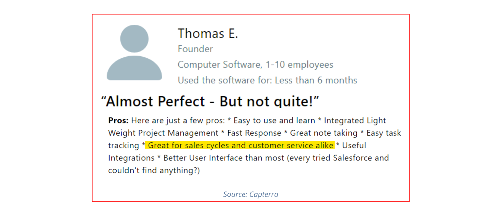 Insightly user review on Capterra